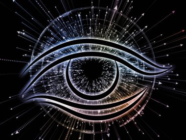 Bilgi serisi gözü. Bilim, eğitim ve modern teknoloji konusunda göz simgesini ve ok patlama