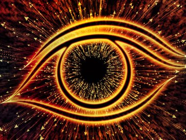 Bilgi serisi gözü. Bilim, eğitim ve modern teknoloji konusunda göz simgesini ve ok patlama