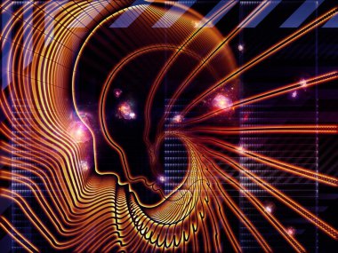 İnsan ve makine serisi. Sembolik insan profili ve Fraktallar bilim, bilgi teknolojileri ve eğitim projeleri ile kullanmak için arka plan yaptı