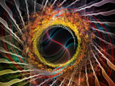 Dalga Fonksiyonu serisi. Ses eşitleyici, müzik spektrumu ve kuantum olasılığı için renkli sinüs titreşimleri, ışık ve fraktal elementlerin grafiksel bileşimi