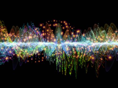 Dalga fonksiyonu serisi. Arka plan tasarımı renkli sinüs titreşimlerin, ses ekolayzer, konu üzerinde öğeleri ışık ve fraktal müzik spektrum ve kuantum olasılık