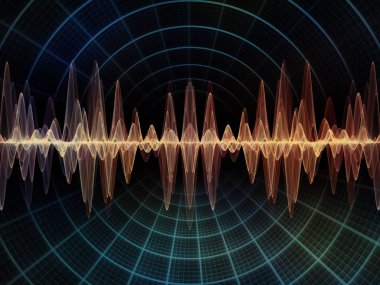 Dalga fonksiyonu serisi. Renkli sinüs titreşimler kompozisyon, ışık ve fraktal elemanları ses ekolayzer, mecazi ilişkisi ile müzik spektrum ve kuantum olasılık
