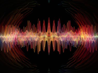 Dalga fonksiyonu serisi. Renkli sinüs titreşimler arka plan kompozisyon, ışık ve fraktal öğeleri ses ekolayzer, konu üzerinde müzik spektrum ve kuantum olasılık