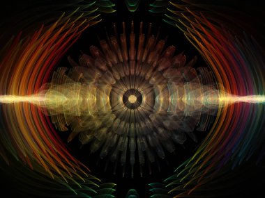 Dalga fonksiyonu serisi. Renkli sinüs titreşimler arka plan kompozisyon, ışık ve fraktal öğeleri ses ekolayzer, konu üzerinde müzik spektrum ve kuantum olasılık