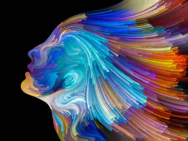 Renk serisinin yüzü. İnsan profilinin düzenlenmesi ve yaratıcılık, tasarım, iç dünya, insan doğası ve sanatsal ruh konularında renkli çizgiler