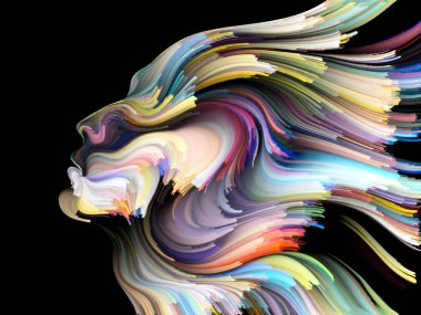 Yüz renk serisi. İnsan profili ve yaratıcılık, tasarım, iç dünya, içgüdü ve sanatsal ruh konusunda boya hareketli renkli çizgiler