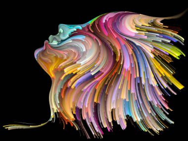 Yüz renk serisi. Zemin insan profili ve tasarımınızı yaratıcılık, tasarım, iç dünya, insan doğası ve sanatsal ruhu konuda tamamlayacak boya hareketli renkli çizgiler