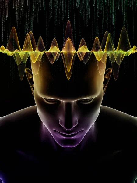 心波系列 设计由人类头部3D 图解和技术符号构成的意识 智力和人工智能主题的隐喻 — 图库照片