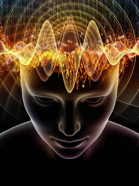 Mind Waves Series Creative Arrangement Illustration Human Head Technology Symbols — Stock Photo, Image