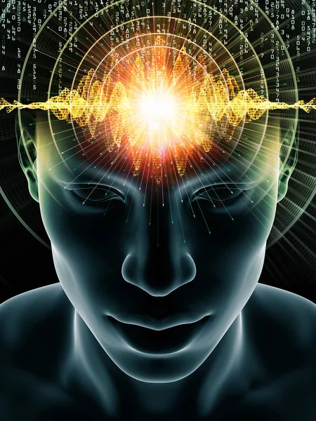 마인드 웨이브 시리즈 인간의 머리에 인공지능에 프로젝트에 기술적 상징의 추상적 — 스톡 사진