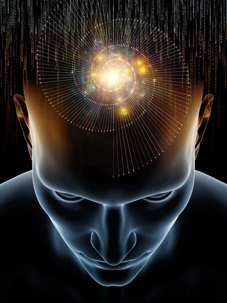 心波系列 人头插图的创作安排与意识 智力和人工智能学科的技术符号 — 图库照片