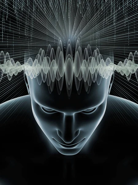 Série Mind Waves Disposition Illustration Tête Humaine Des Symboles Technologiques — Photo