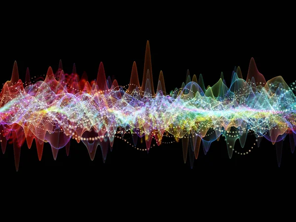 波函数系列 彩色正弦振动 光和分形元件的设计 作为音位平衡器 音乐频谱和量子概率相关项目的背景 — 图库照片
