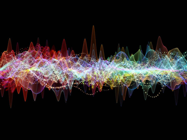 Серия Wave Function. Дизайн выполнен из цветных синусовых вибраций, светлых и фрактальных элементов, которые служат фоном для проектов, связанных с уравнителем звука, музыкальным спектром и квантовой вероятностью