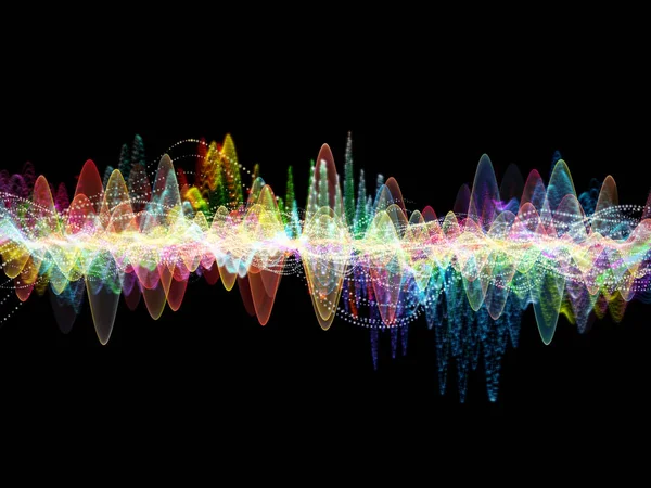 波動関数のシリーズ 色の正弦振動の背景デザイン 光とフラクタルの要素の音のイコライザー 作品音楽のスペクトルと量子確率 — ストック写真