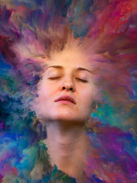 Her World Series Design Made Female Portrait Fused Vibrant Paint — Stock Photo, Image