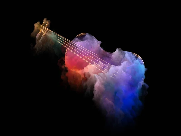 音楽夢シリーズ メロディ サウンド パフォーマンス アートと創造性をテーマにヴァイオリンと抽象的なカラフルなペイントの配置 — ストック写真