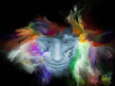 Sis serisi için sorun. Fraktal boya iç dünyası, hayalleri, duygu, yaratıcılık, hayal gücü ve insan aklının konu ile insan yüzü 3D render morphed