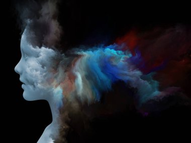 Sis serisi için sorun. insan kafası fraktal boya iç dünya, konu ile şekillendirilen yapılmış 3d render rüyalar, duygular, yaratıcılık, hayal gücü ve insan aklının