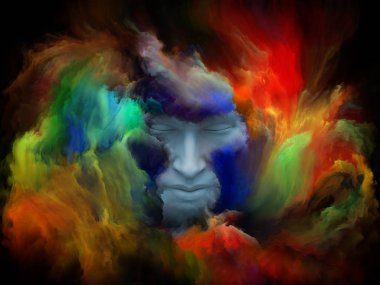 Sis serisi için sorun. İnsan yüzü fraktal boya ile iç dünyası, hayalleri, duygu, hayal gücü ve yaratıcı zihin konusunda bir metafor olarak şekillendirilen 3d render tasarım oluşan