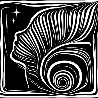 İç geometri serisi. Tasarım projeleri için fon olarak hizmet etmek için insan yüzü geleneksel gravür tarzda işlenen yapılmış insan ruhunun, iç tiyatro, sanat, şiir ve maneviyat ile ilgili