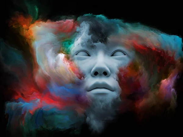 Série Nevoeiro Mental Composição Renderização Rosto Humano Transformado Com Tinta — Fotografia de Stock