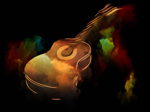 Music Dream series. Visually pleasing composition of guitar and abstract colorful paint for works on musical instruments, melody, sound, performance arts and creativity