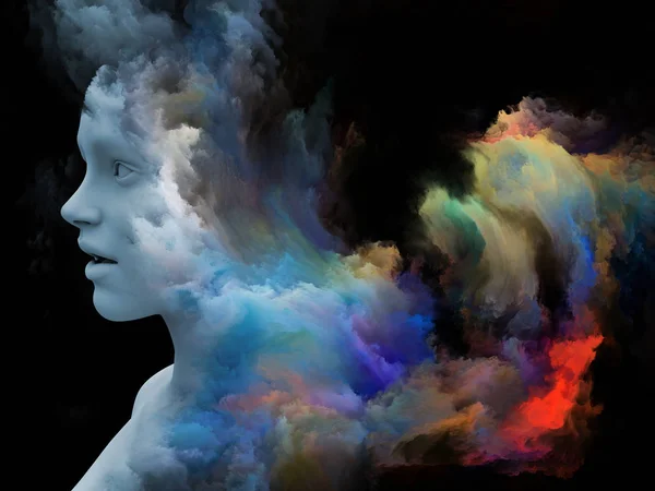 Mind Fog Series Rendering Human Face Morphed Fractal Paint Subject — Stock Photo, Image