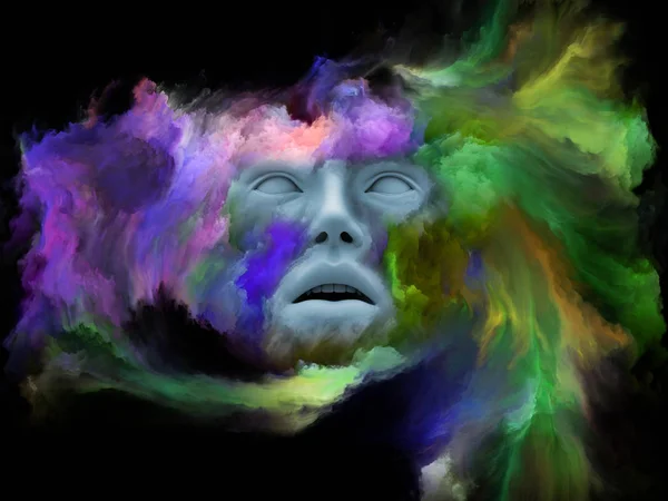 Sinne Dimma Series Rendering Mänskligt Ansikte Förvandlats Med Fractal Färg — Stockfoto