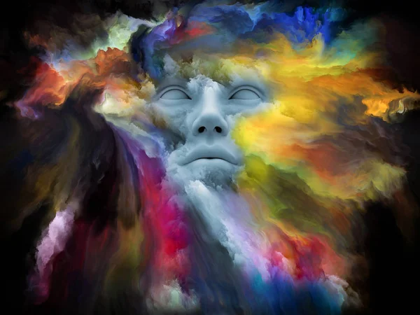 Gedankennebel Serie Illustration Des Menschlichen Gesichts Mit Fraktaler Farbe Zum — Stockfoto