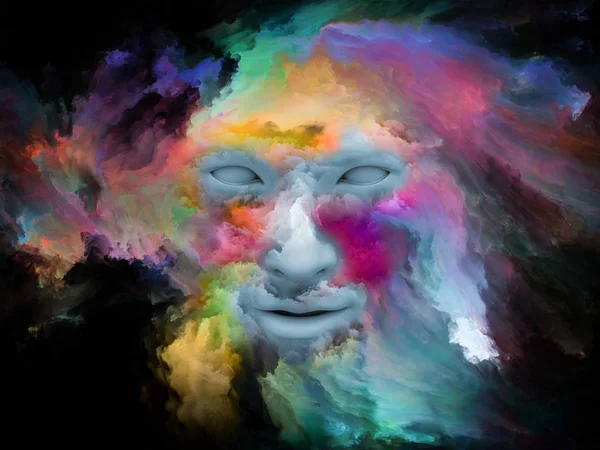 Gedankennebel Serie Illustration Aus Menschlichem Gesicht Mit Fraktaler Farbe Für — Stockfoto