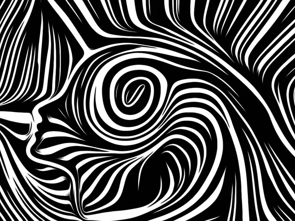 Inner Geometry series. Abstract design made of Human Face rendered in traditional woodcut style on the subject of human soul, internal drama, art, poetry and spirituality