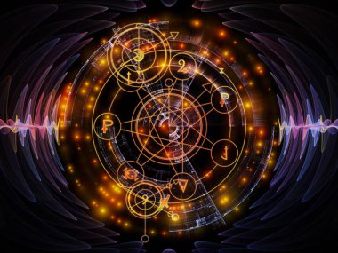 Astral Glow serisi. Kutsal geometri çizgilerinden, astroloji sembollerinden ve maneviyat, sihir ve mistisizm konularındaki ışıklardan oluşan soyut tasarım.