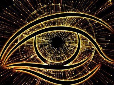 Bilgi serisi gözü. Bilim, eğitim ve modern teknoloji konusunda göz simgesini ve ok patlama