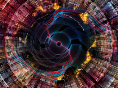 Dalga Fonksiyonu serisi. Renkli sinüs titreşimlerinden, ses eşitleyicisi, müzik spektrumu ve kuantum olasılığına uygun ışık ve fraktal elementlerden oluşan görsel çekici arkaplan