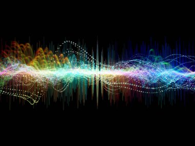 Dalga fonksiyonu serisi. Soyut renkli sinüs titreşimler, ışık ve ses ekolayzer, müzik konusunda fraktal öğeleri yapılmış tasarım spektrum ve kuantum olasılık