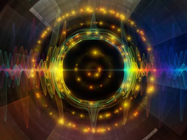 Dalga fonksiyonu serisi. Sanatsal soyutlama oluşan renkli sinüs titreşimleri, ışık ve fraktal öğeleri konu üzerinde ses ekolayzer, müzik spektrum ve kuantum olasılık