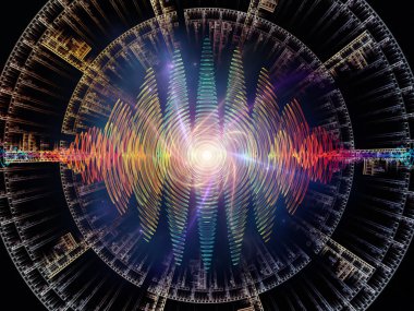 Dalga fonksiyonu serisi. Renkli sinüs titreşimlerin yaratıcı düzenleme, ışık ve fraktal elemanları kavramı mecaz ses ekolayzer, konuyla ilgili olarak müzik spektrum ve kuantum olasılık