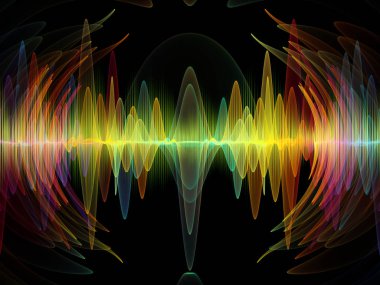 Dalga fonksiyonu serisi. Bileşimi renkli sinüs titreşimler, ışık ve ses ekolayzer, müzik projeleri için fon olarak hizmet etmek için fraktal öğeleri spektrum ve kuantum olasılık