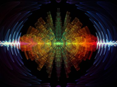 Dalga fonksiyonu serisi. Renkli sinüs titreşimler arka plan kompozisyon, ışık ve fraktal öğeleri ses ekolayzer, konu üzerinde müzik spektrum ve kuantum olasılık