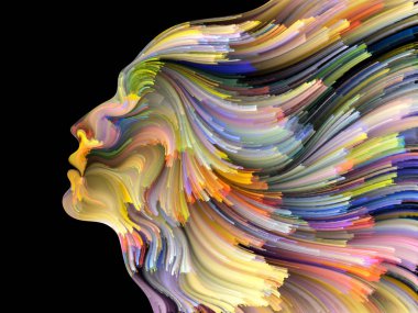 Yüz renk serisi. İnsan profili ve boya bir kavramı mecaz yaratıcılık, tasarım, iç dünya, insan doğası ve sanatsal ruhu konuda hareketli renkli çizgiler yaratıcı düzenleme