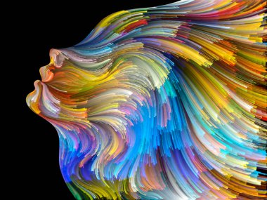 Yüz renk serisi. İnsan profili ve projelerde yaratıcılık, tasarım, iç dünya, içgüdü ve sanatsal ruhu için boya hareketli renkli çizgiler bileşimi