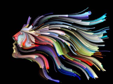 Yüz renk serisi. İnsan profili ve projelerde yaratıcılık, tasarım, iç dünya, içgüdü ve sanatsal ruh için uygun boya hareketli renkli çizgiler aranjman