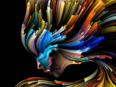 Yüz renk serisi. Arka plan tasarım insan profili ve yaratıcılık, tasarım, iç dünya, içgüdü ve sanatsal ruh konusunda boya hareketli renkli çizgiler