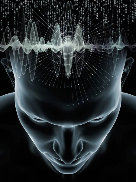 波シリーズを心します 人工知能 知性脳意識は 人間の頭と技術のシンボルの イラストの構成を視覚的に楽しい — ストック写真