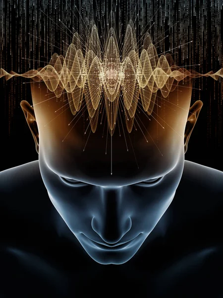 Mind Waves Series Visually Pleasing Composition Illustration Human Head Technology — Stock Photo, Image