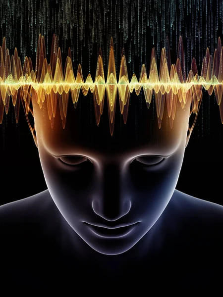 Umysł Serii Fale Tapeta Ilustracja Głowy Człowieka Technologii Symboli Temat — Zdjęcie stockowe