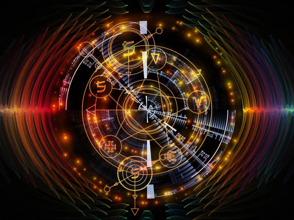 Astrales Glühen Zusammenspiel Von Heiligen Geometrielinien Astrologischen Symbolen Und Lichtern — Stockfoto