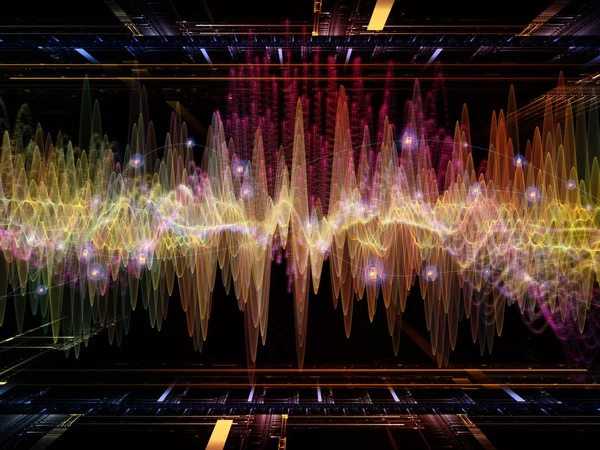 波動関数のシリーズ 色の正弦振動 音のイコライザー 音楽の件名上のフラクタルの要素のデザインを抽象的なスペクトルと量子確率 — ストック写真