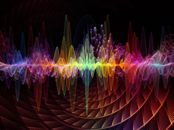Wellenfunktionsreihen Komposition Farbiger Sinusschwingungen Licht Und Fraktalelemente Als Hintergrund Für — Stockfoto
